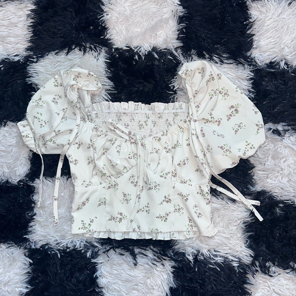 White Floral Cute Top